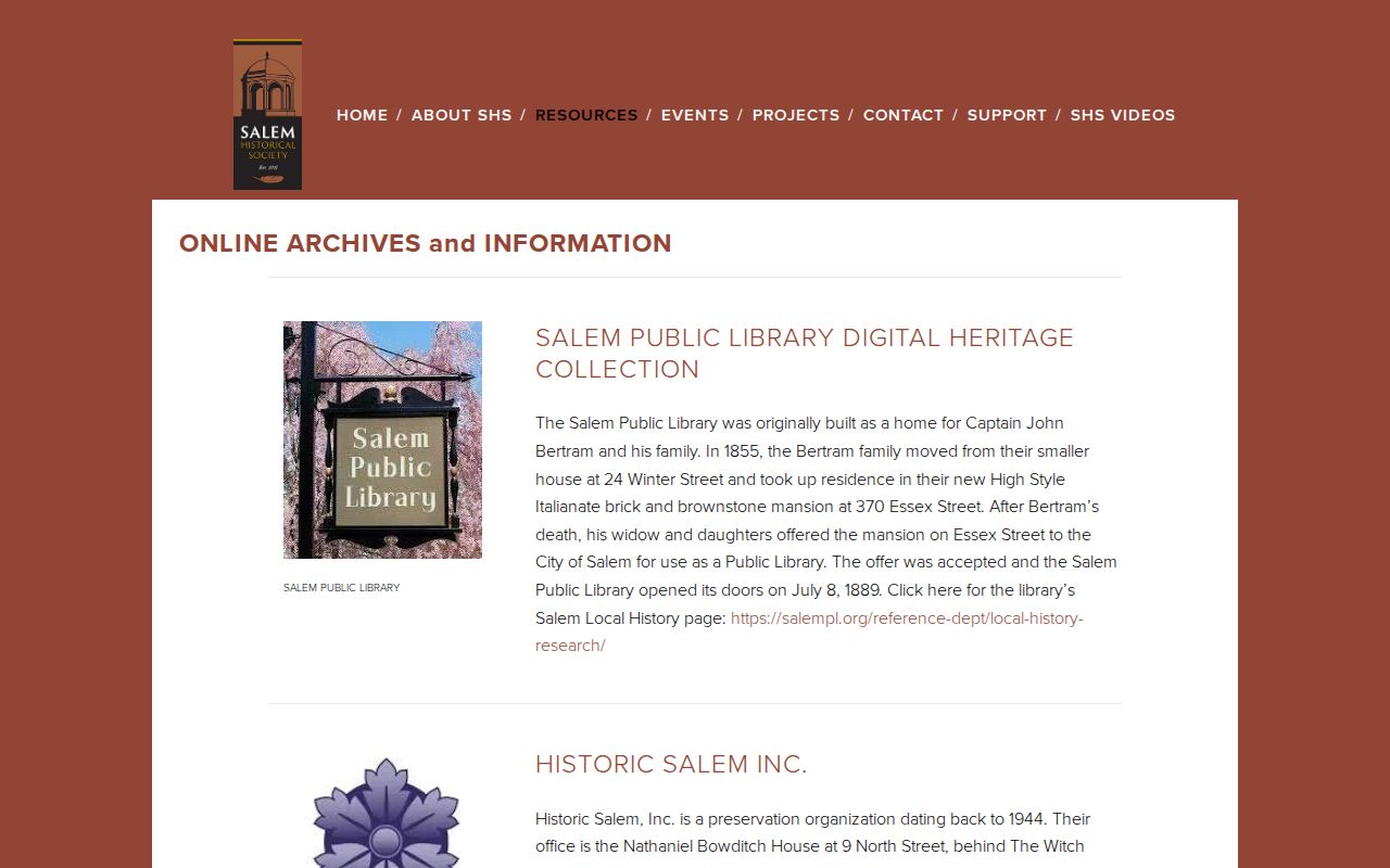 Salem city directory research resources at Salem Historical Society