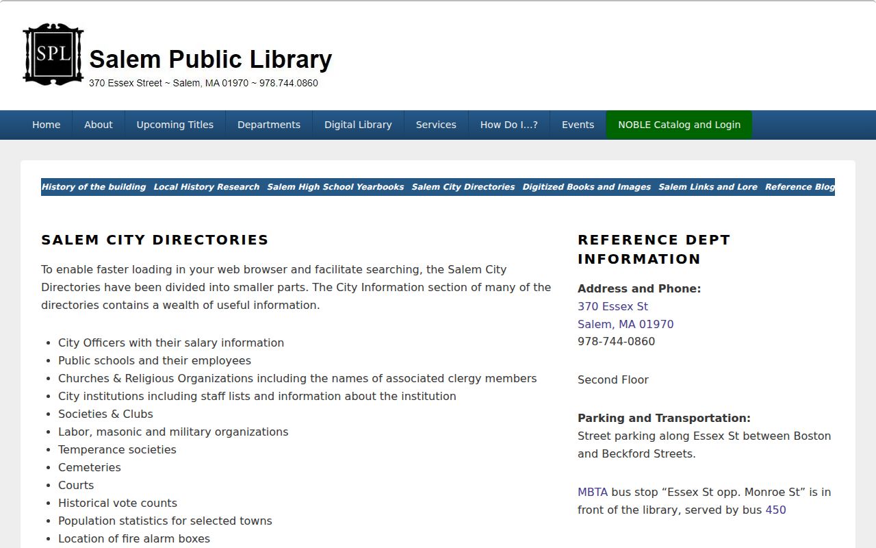 Salem city directory collection at Salem Public Library