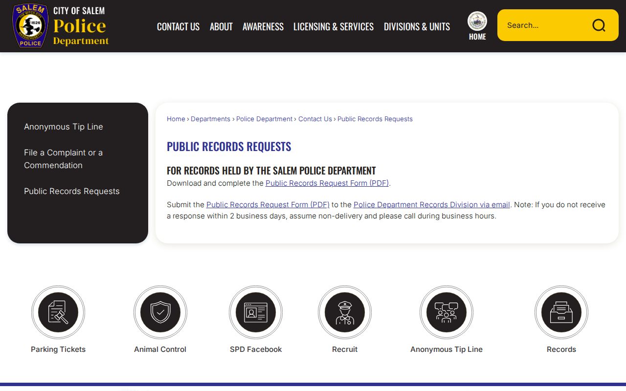 Salem neighbor public records request route and privacy limits