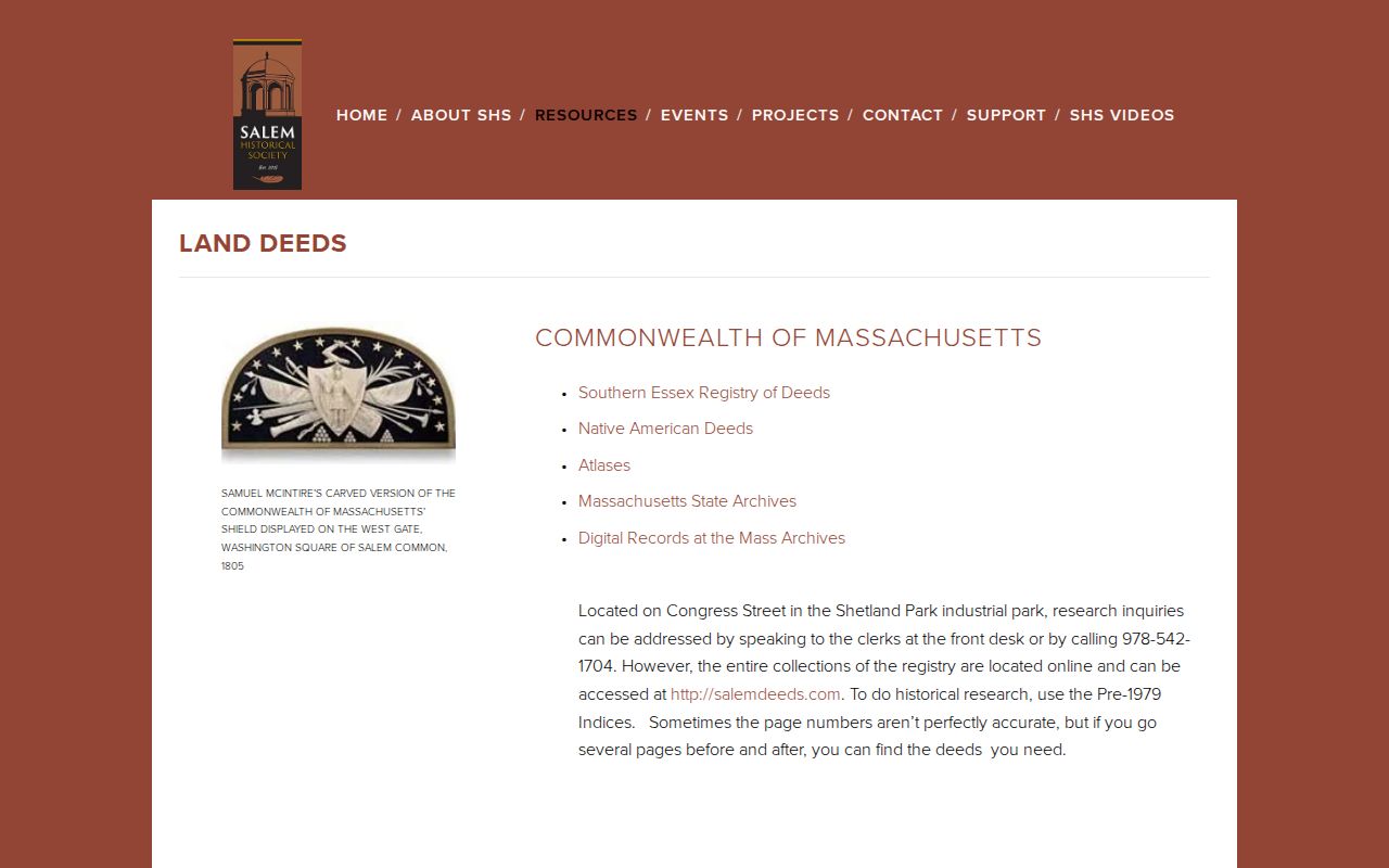 Salem past residents deed research guidance from Salem Historical Society